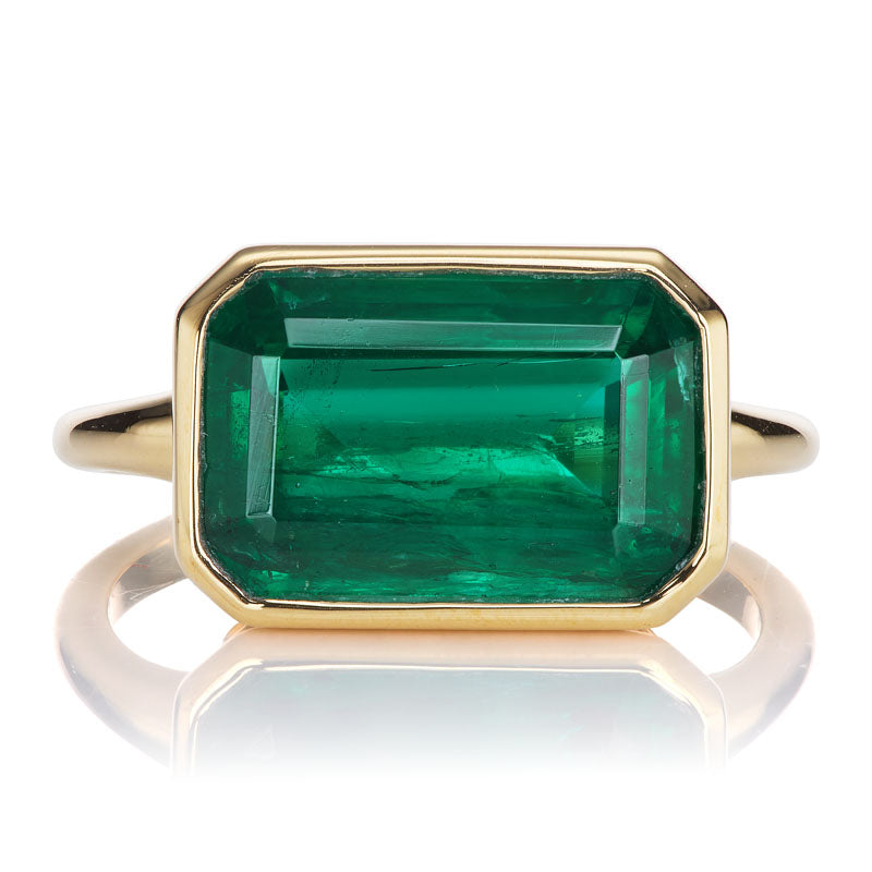 5 Carat Green Emerald with Hidden Baguette Halo in East-West Setting