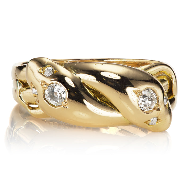 Georgian Era Antique Snake Ring with Diamonds in 18kt Yellow Gold