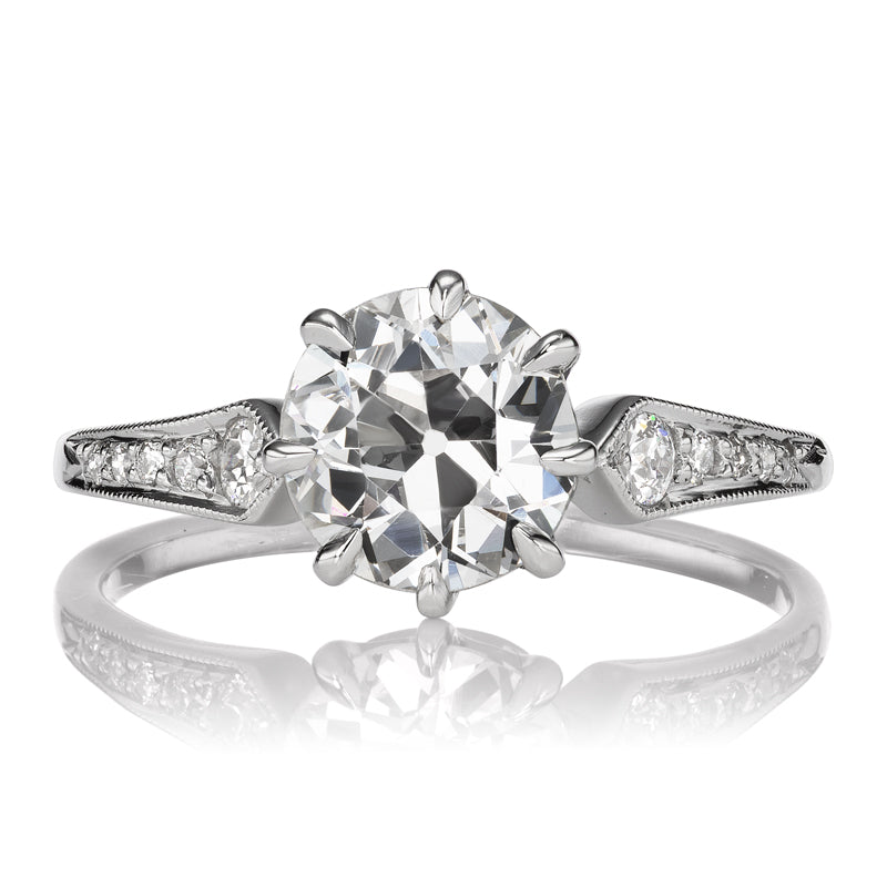 Platinum Old European Cut Diamond Ring with Winged Shoulders