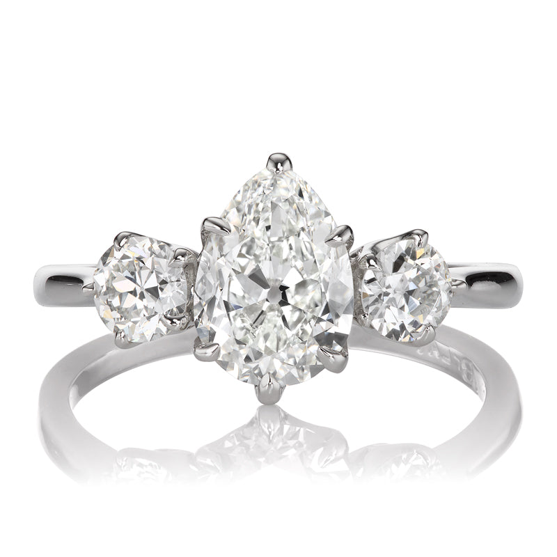 Pear Shaped Diamond with Old European Cut Side Stones in Platinum Setting