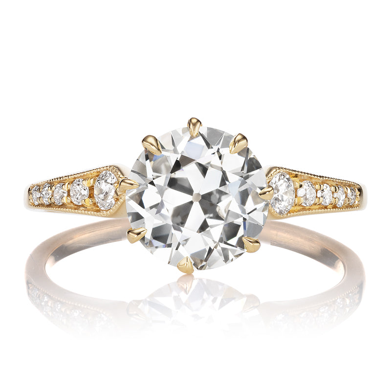 Old European Cut Diamond Ring with Winged Shoulders