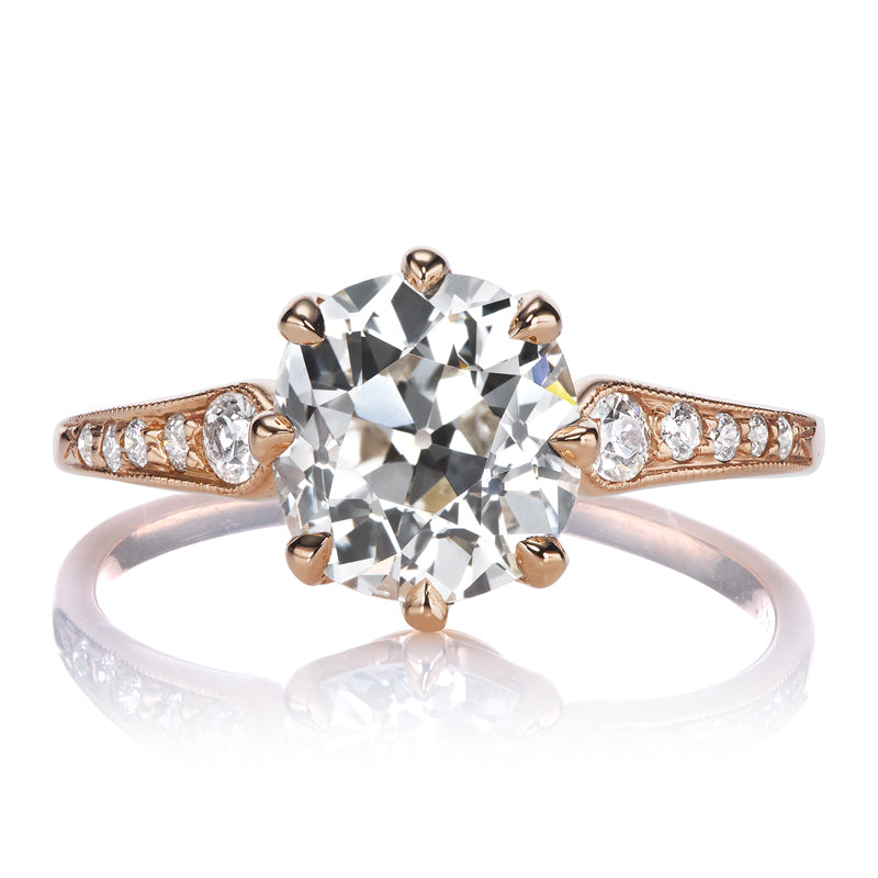 1.7 Carat Old Mine Cut Rose Gold Engagement Ring