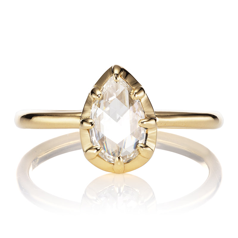 Pear Shaped Rose Cut Diamond in Golden Collet Setting