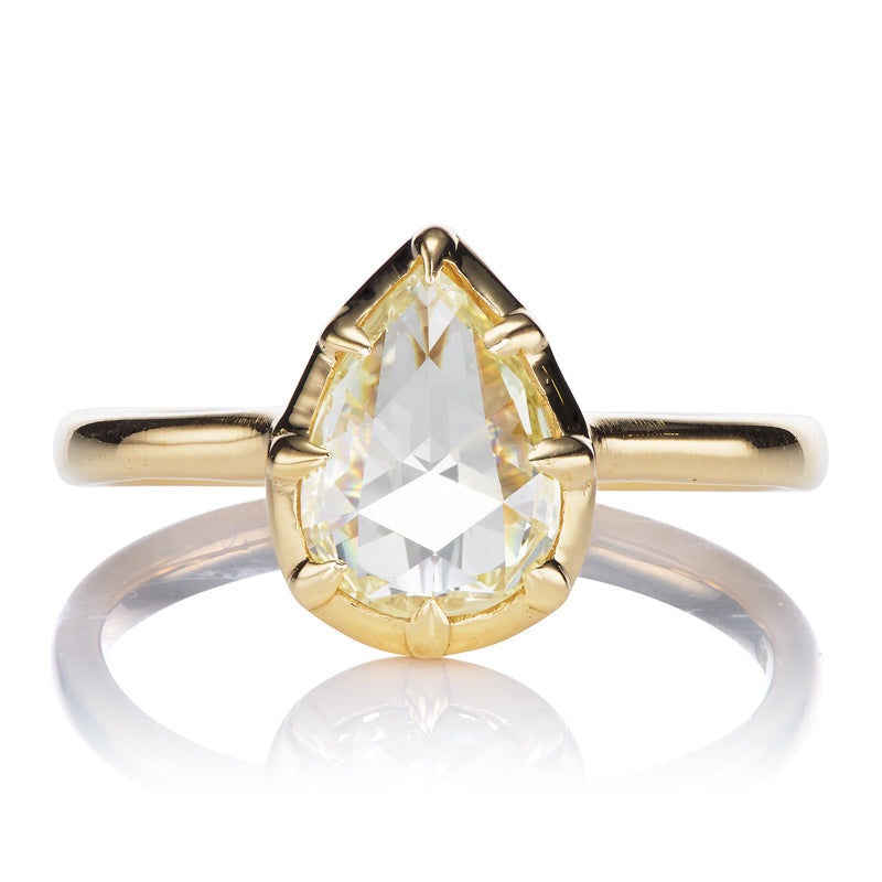 1 Carat Pear Shaped Rose-Cut Diamond in Golden Collet Setting