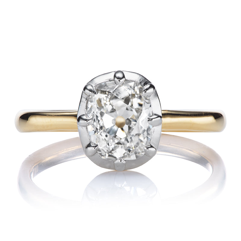 1.11 Carat Old Mine Cut Diamond in Two-Tone Collet Setting