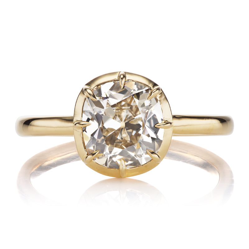 1.63 Carat Champagne Colored Old Mine Cut Diamond in 18kt Gold Collet Setting
