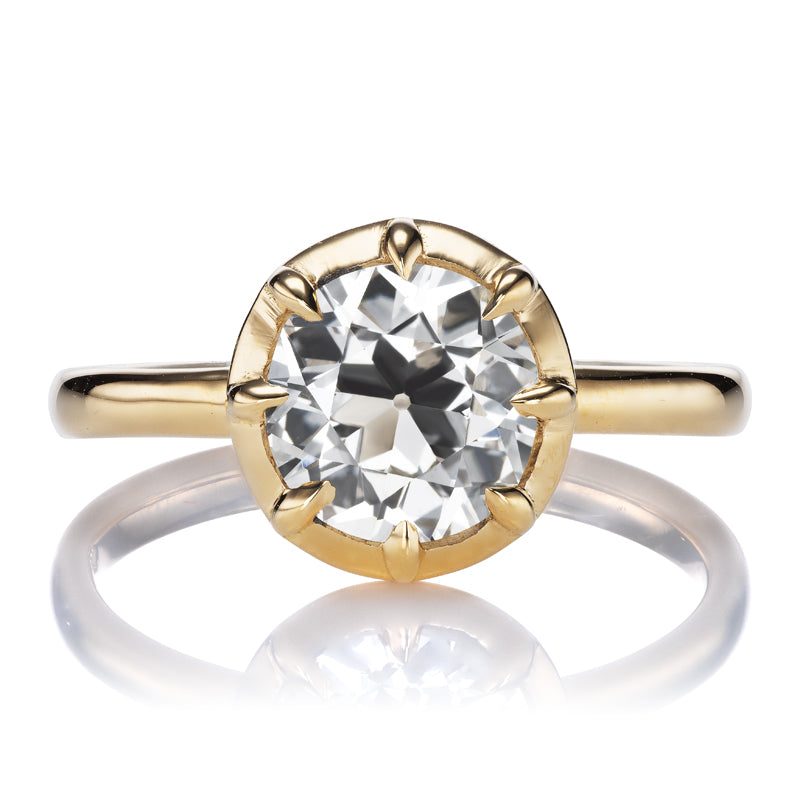 1.8 Carat Old European Cut DIamond Engagement Ring in Collet Setting