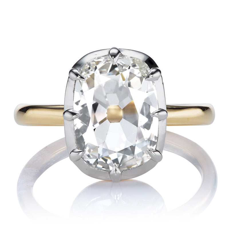 Spready 2 Carat Old Mine Cut Diamond in Two-Tone Collet Setting
