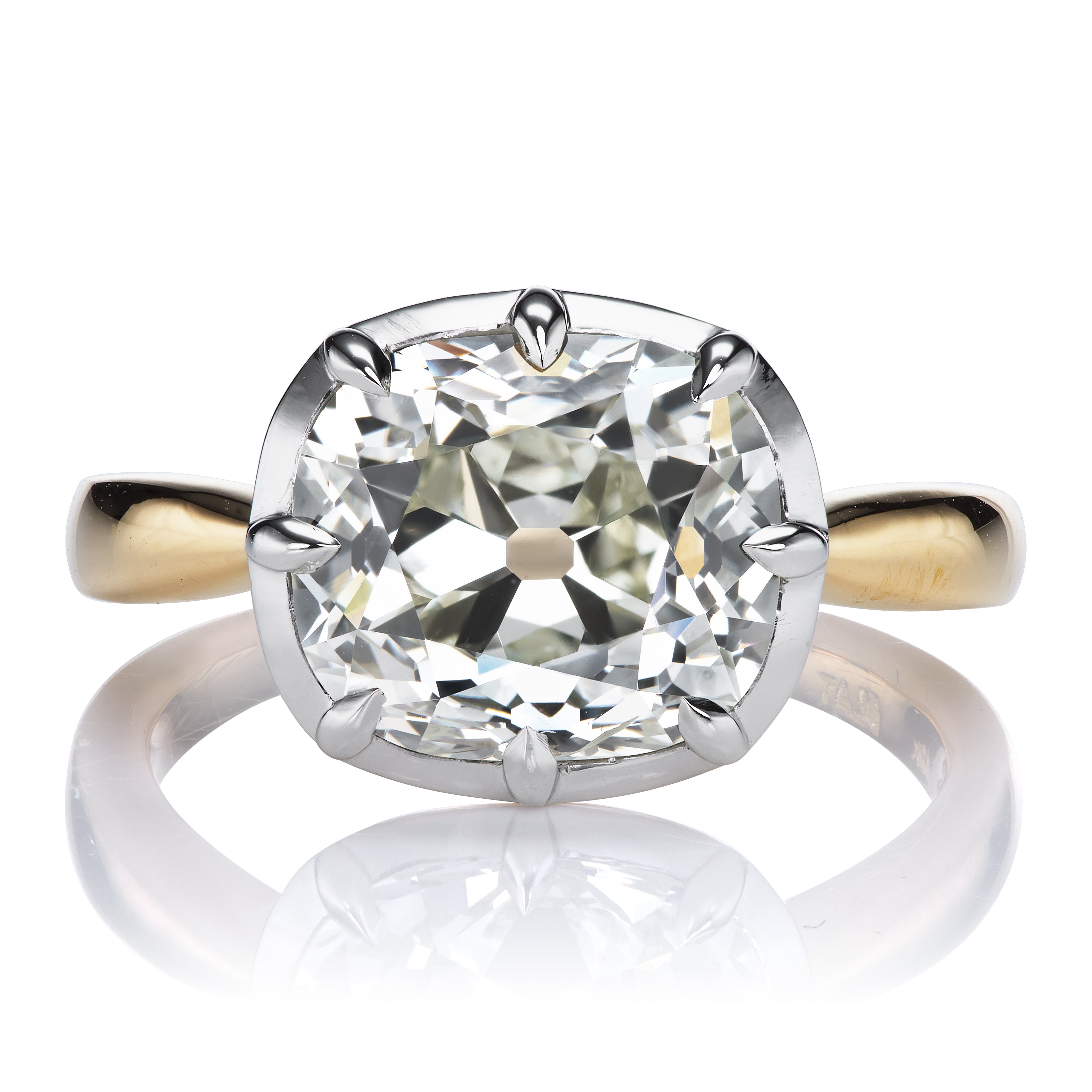 East-West Set 4 Carat Old Mine Cut Diamond in Two-Tone Setting
