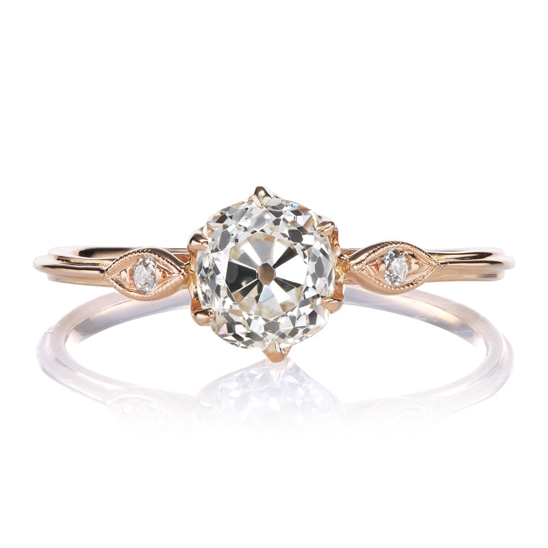 Old Mine Cut Diamond in Floral Rose Gold