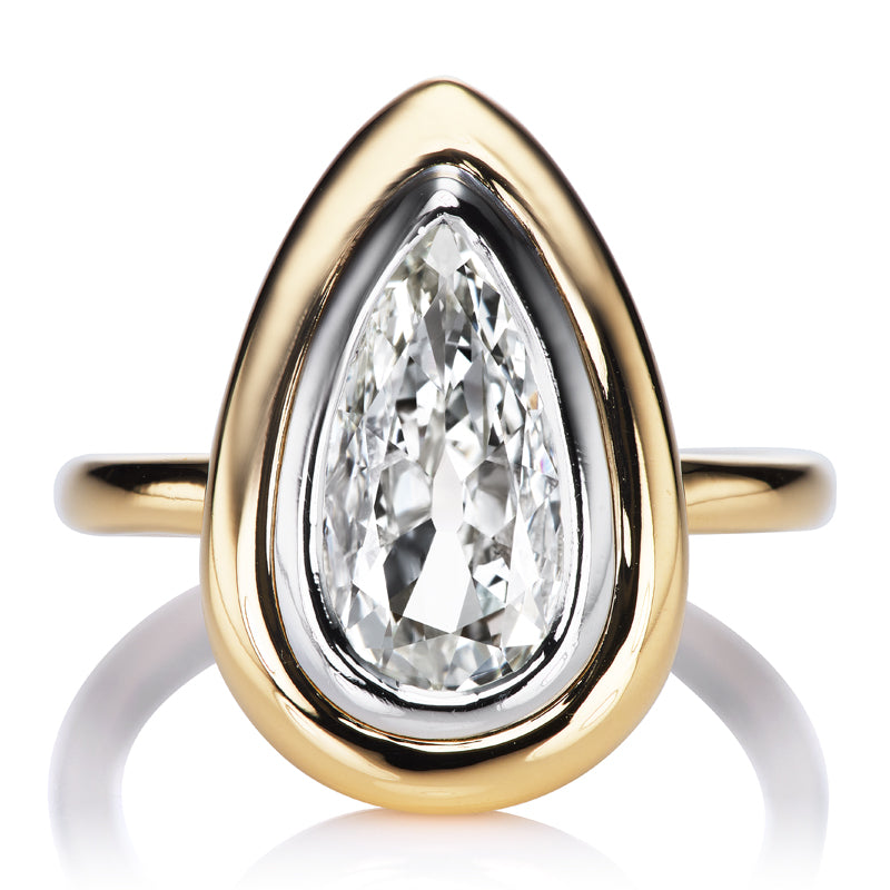 Bezel Set 1.42 Carat Two Tone Pear Cut Diamond Engagement Ring