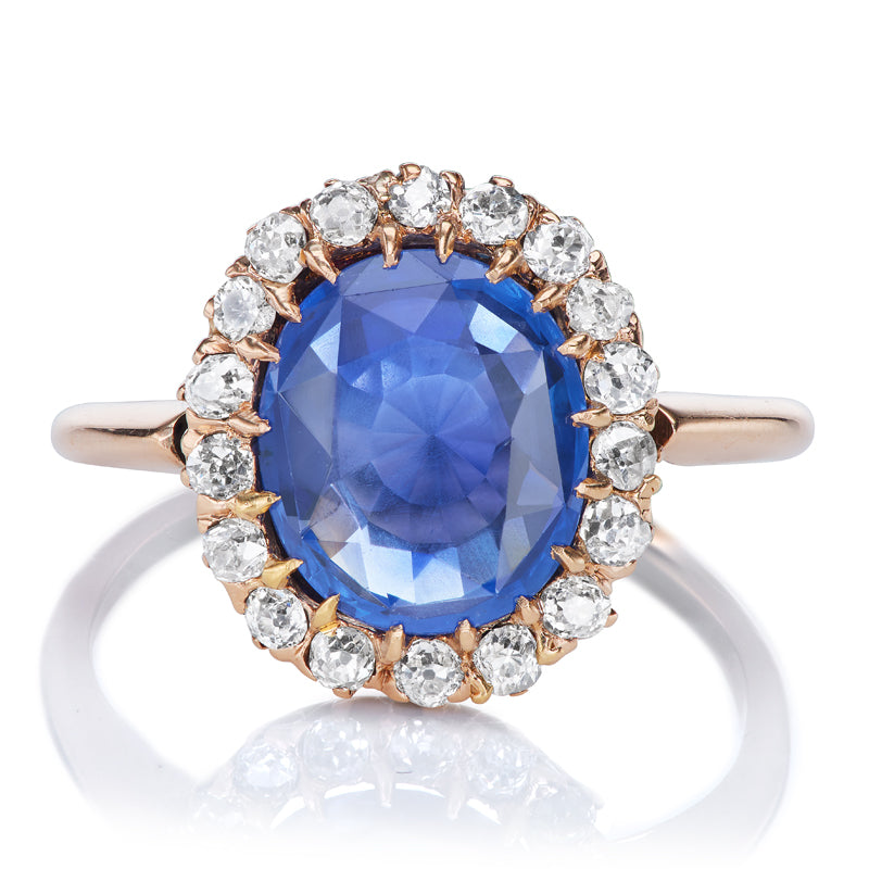 Antique Sapphire Ring with Diamond Halo