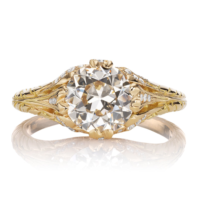 Transitional Cut Diamond in Antique-Inspired Intricately Detailed Setting
