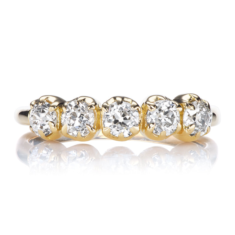 Five Stone Old Cut Diamond Band in Yellow Gold Collet Setting
