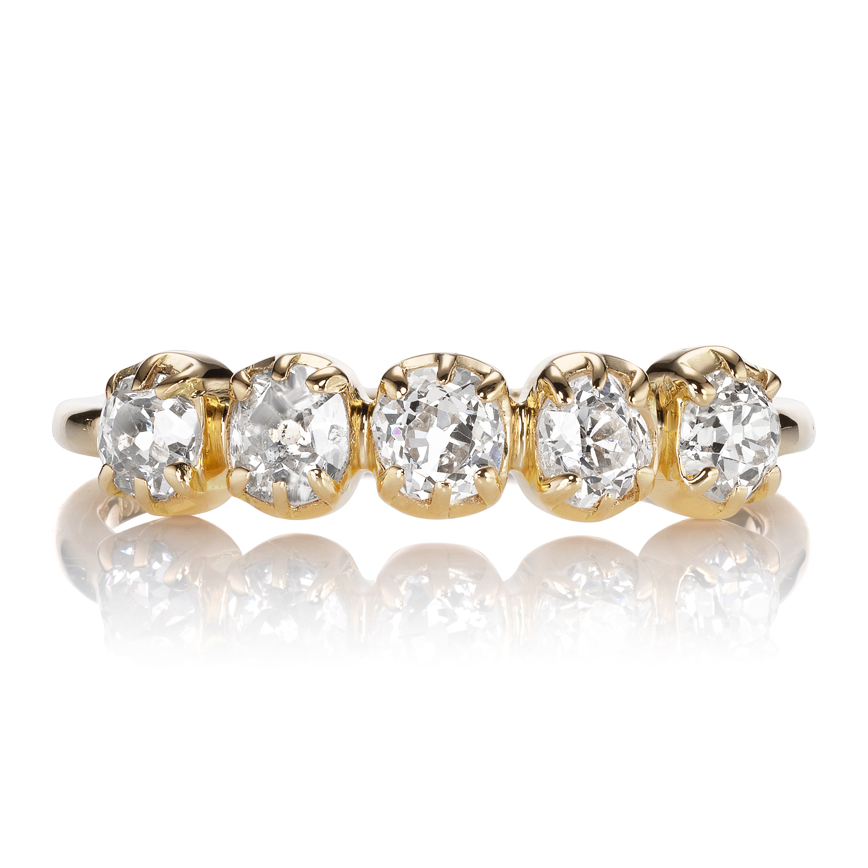 Five Stone Old Cut Diamond Band in Yellow Gold Collet