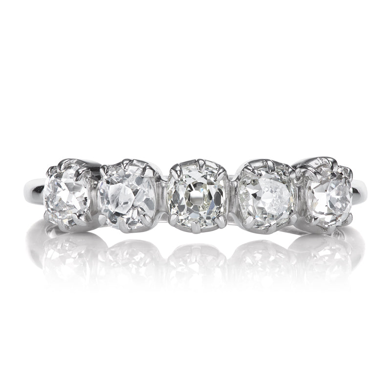 Five Stone Old Cut Diamond Ring in Platinum Collet Setting