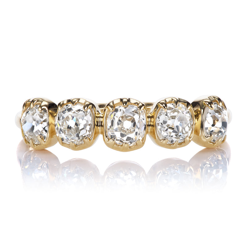 Five Stone Old Mine Cut Diamond Band in 18kt Yellow Gold Collet Setting