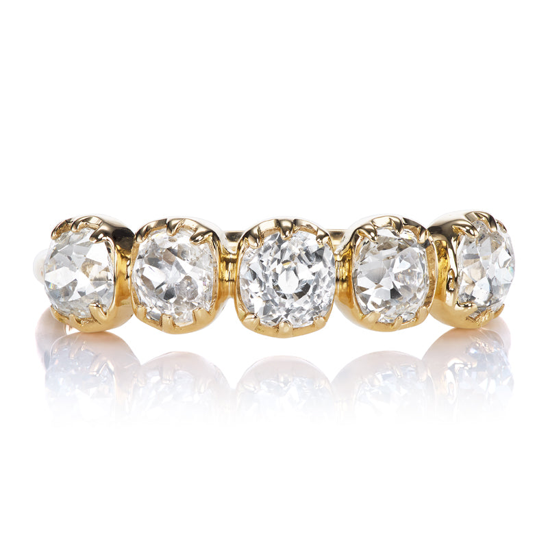 Old Mine Cut Diamond Yellow Gold Wedding Band