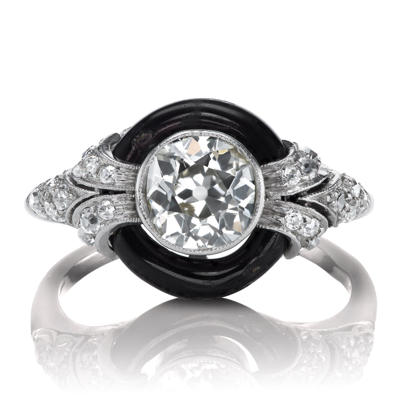 Rare French Edwardian Diamond Engagement Ring Black Enamel