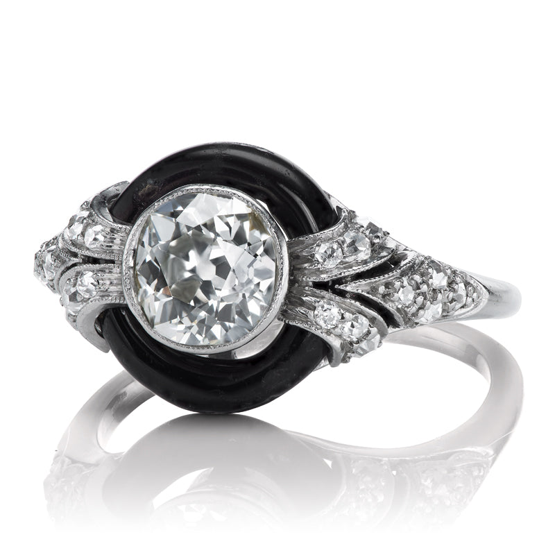 1.31ct Old Mine Cut Diamond diamond engagement ring with gemstone