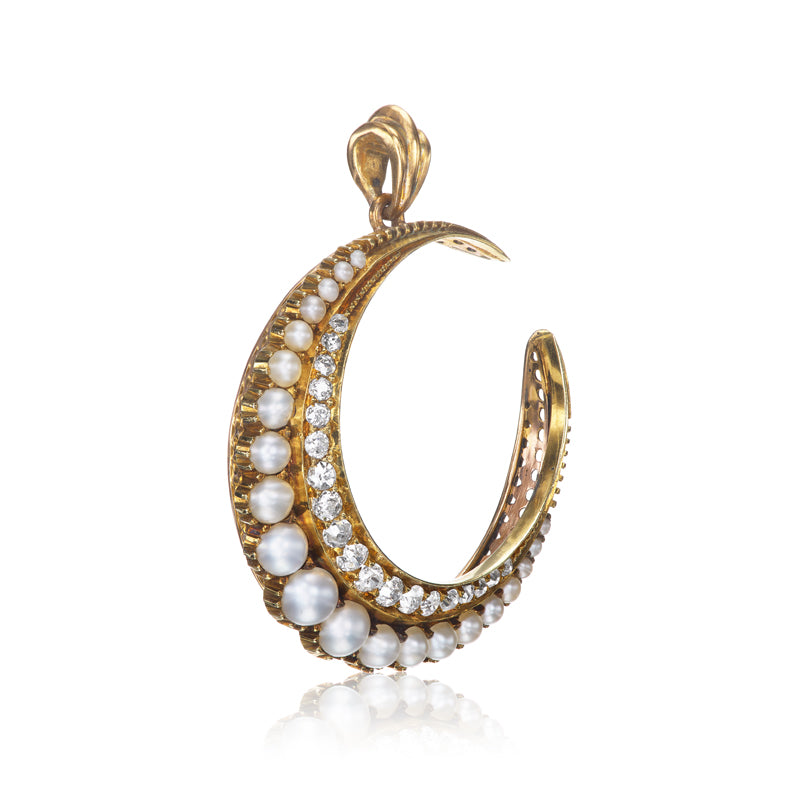 Pearl and Diamond Crescent Pendant diamond with gemstone