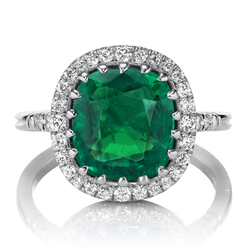 Zambian Emerald Ring with Platinum Diamond Halo