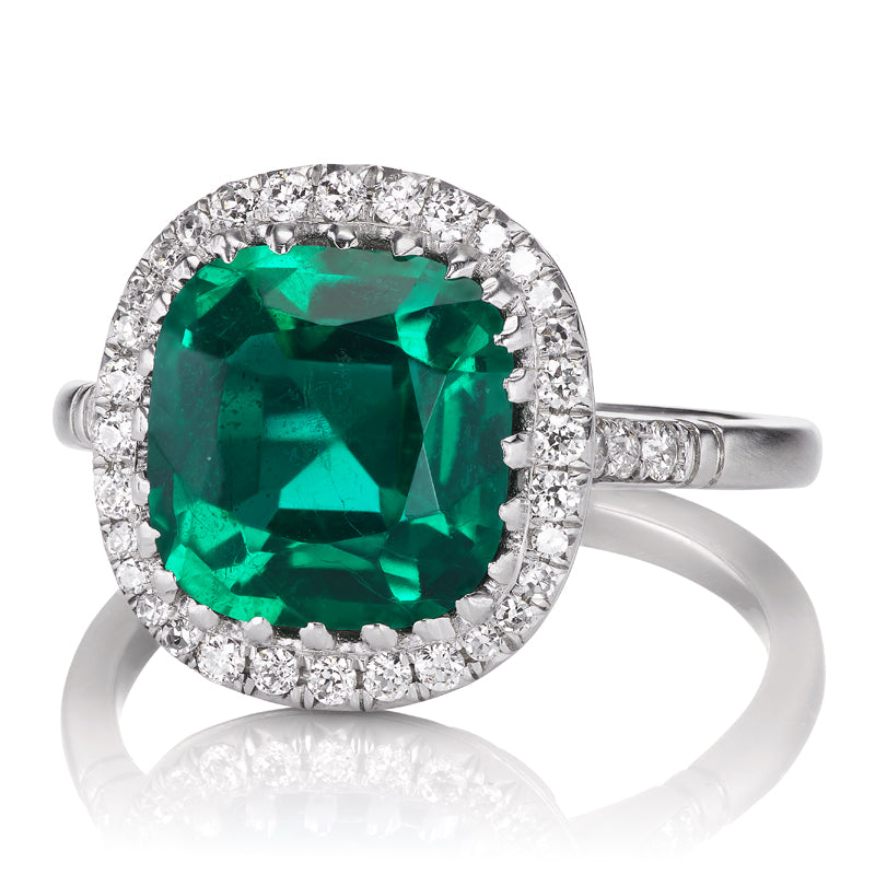3.27ct Zambian Emerald diamond engagement ring with gemstone