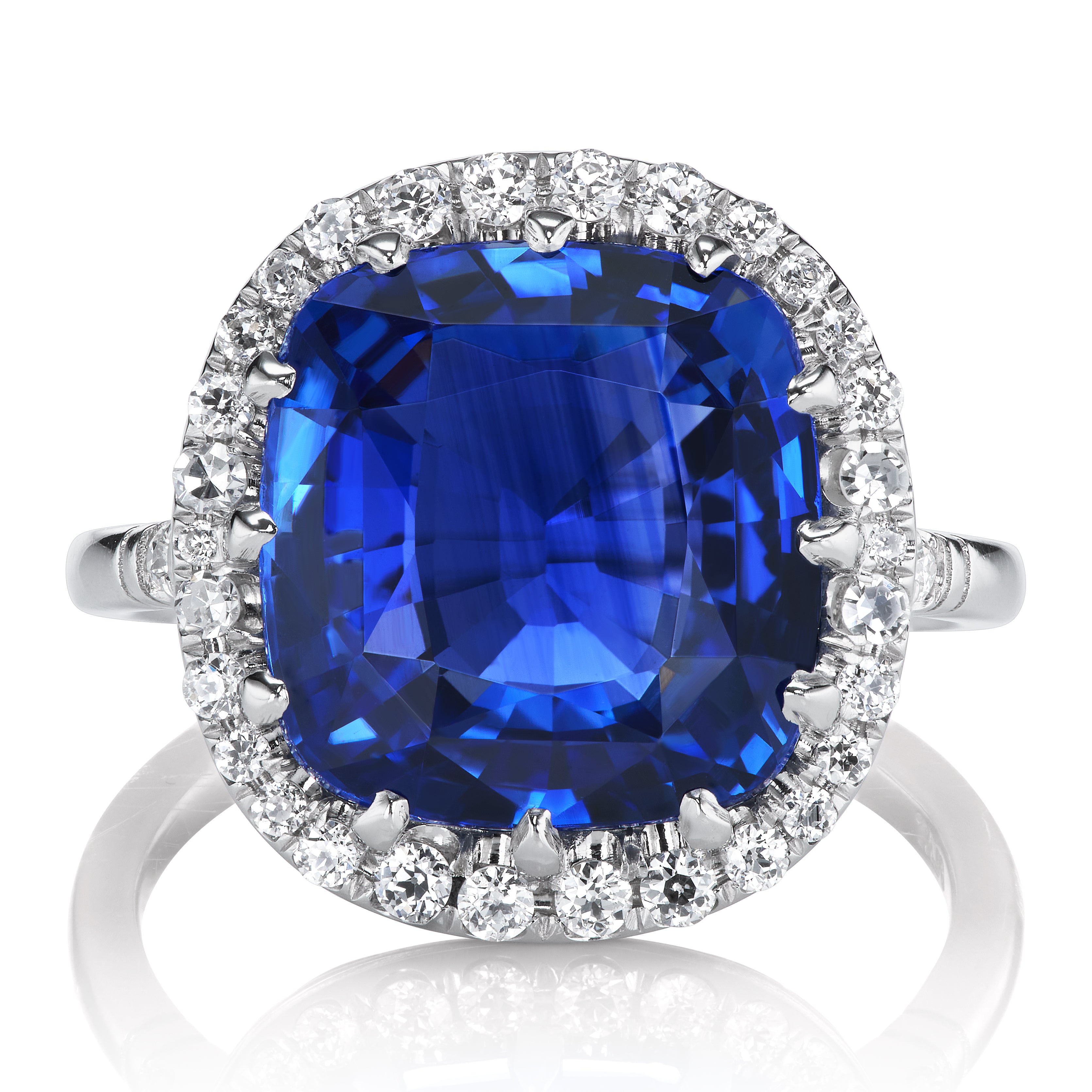 8 Carat Cushion Cut Sapphire with Diamond Halo