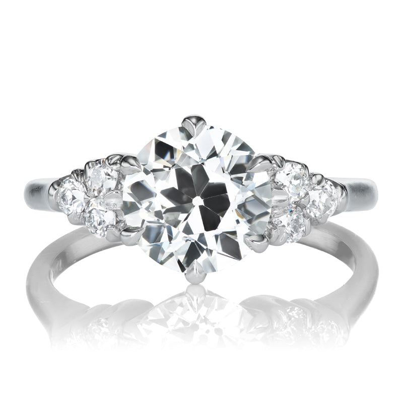 Old European Cut Diamond Engagement Ring with Side Stones in Platinum