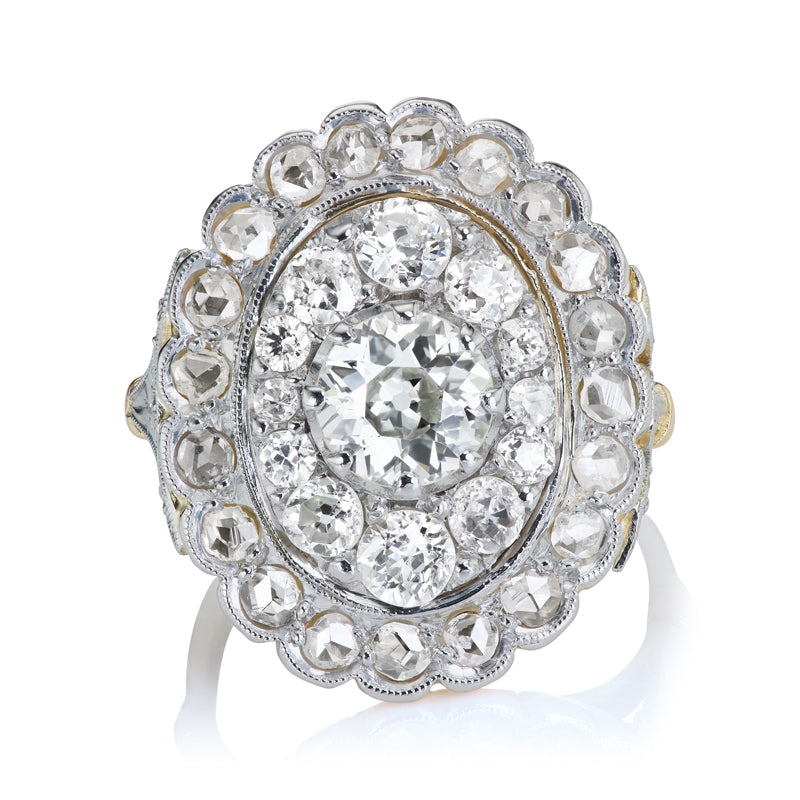 Edwardian Era Antique Diamond Double Halo Cluster Ring