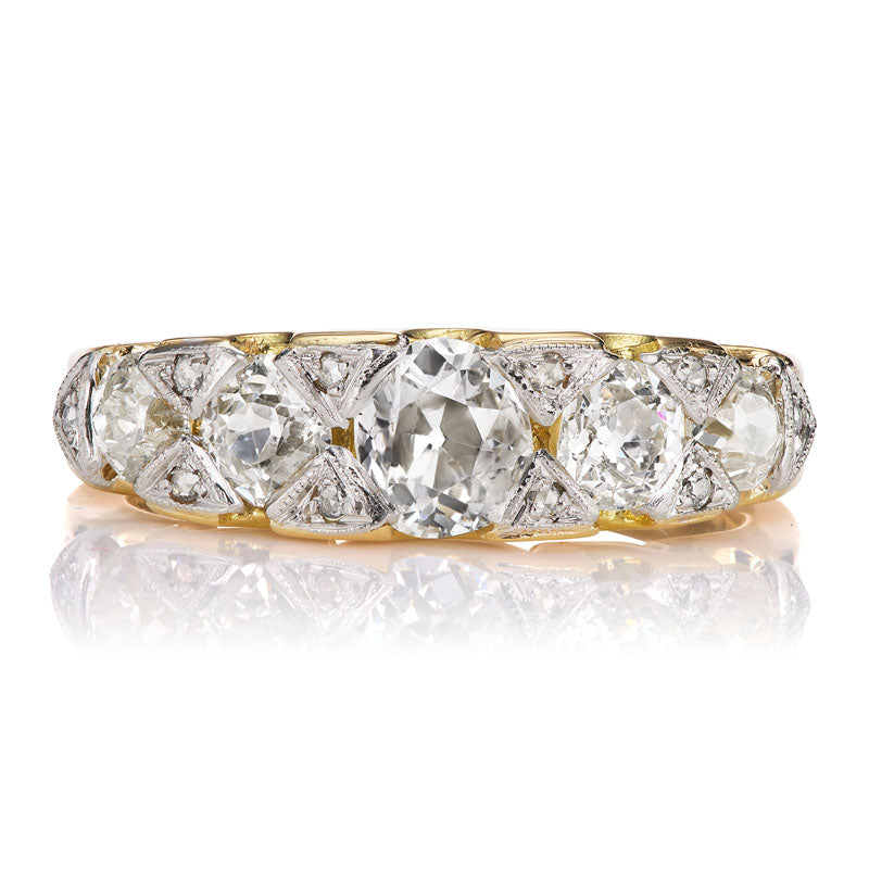 Five Stone Old Mine Cut Diamond Half Hoop Ring