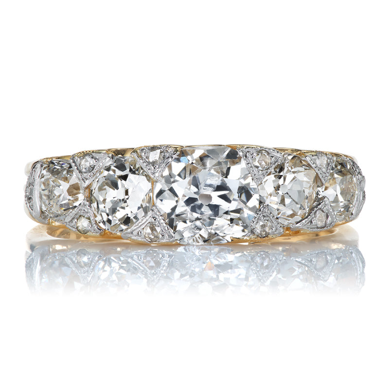 Two Tone Five Stone Old Mine Cut Engagement Ring