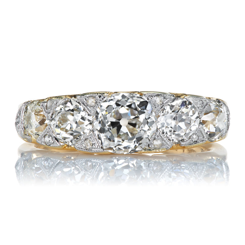Five Stone Half Hoop Ring with Bright White Old Mine Cut Diamonds