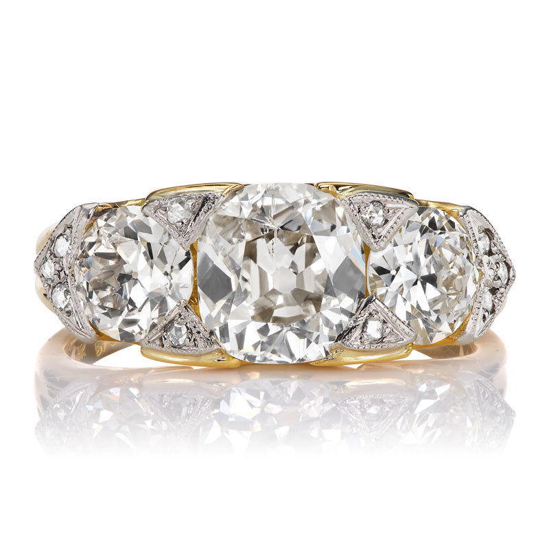 Bright Three-Stone Platinum-Topped Ring in 18k Gold