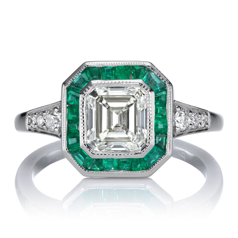 1.22 Carat Asscher Cut Diamond and Emerald Engagement Ring
