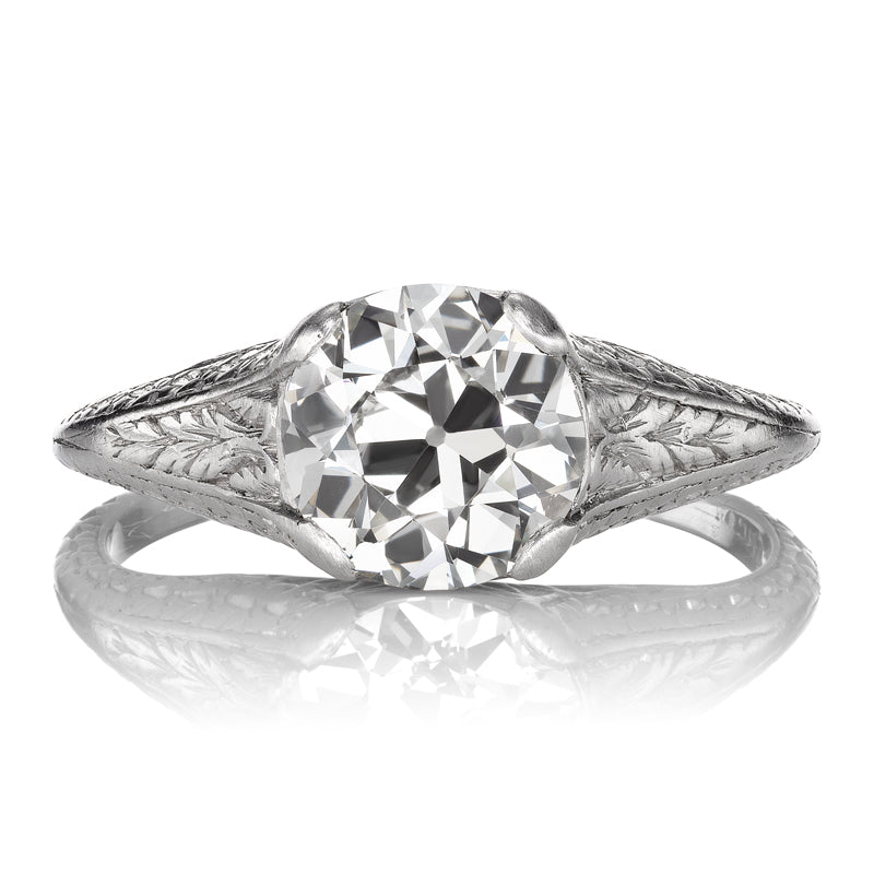 Edwardian Old European Cut Diamond Ring with Hand-Engraved Band