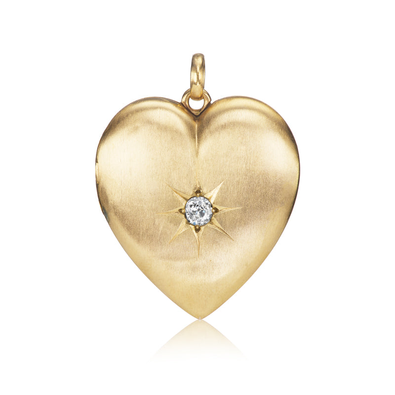 Antique Heart Locket Pendant with OMC Diamond Center Stone