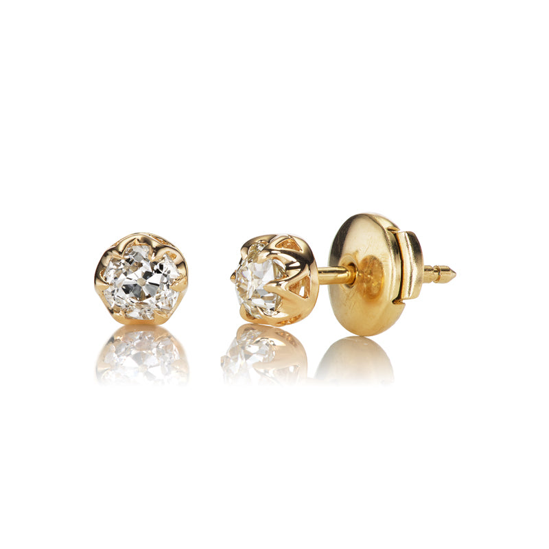 0.78 Carat Old Mine Cut Diamond Stud Earrings