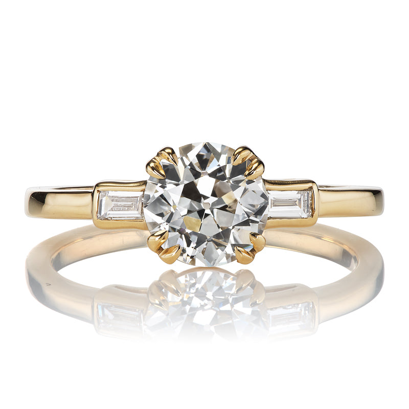 1.2 Carat Old European Cut Diamond with Baguettes in 18kt Yellow Gold