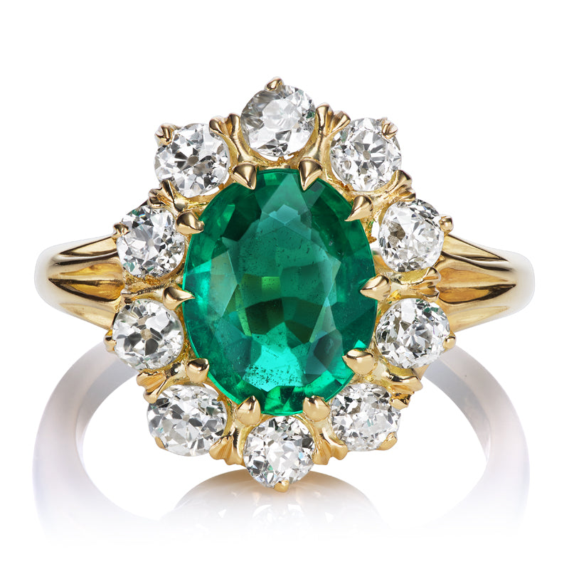 1.75 Carat Oval Cut Zambian Emerald and Diamond Cluster Ring
