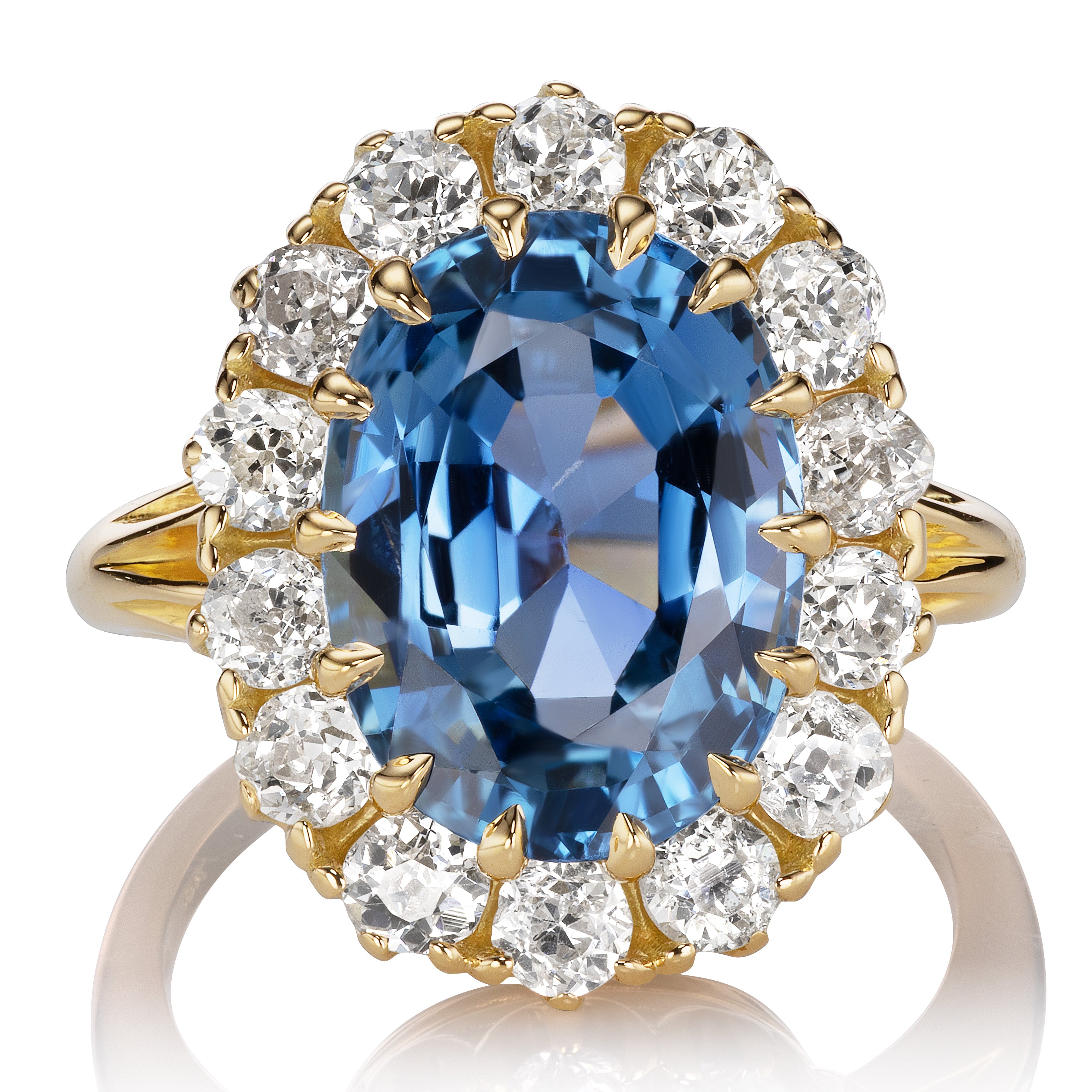Victorian-Inspired 7 Carat Oval Cut Sapphire and Diamond Cluster Ring