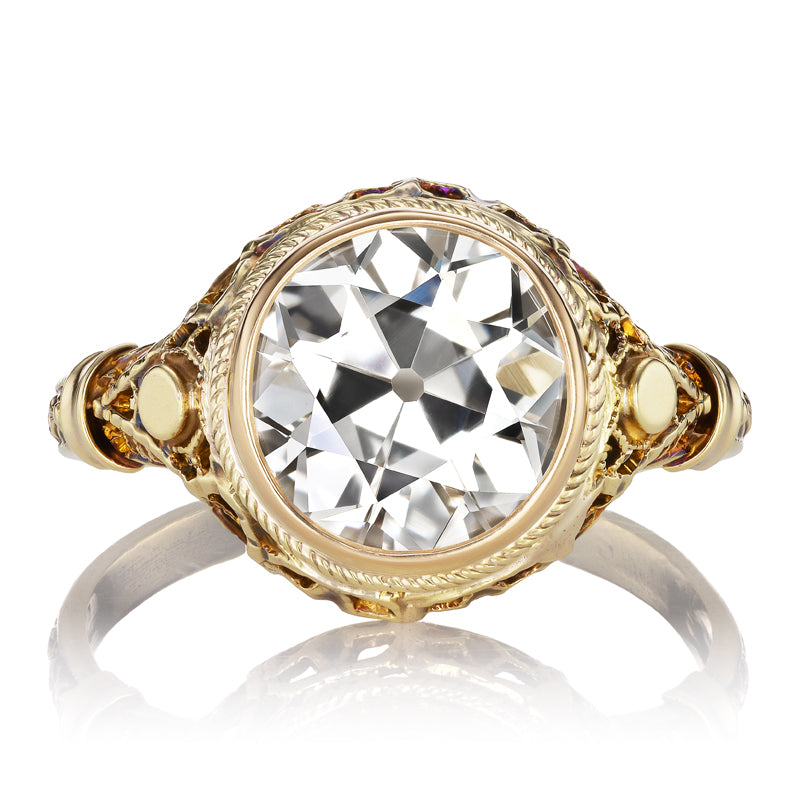 Old European Cut Diamond Edwardian Ring in Intricate Setting