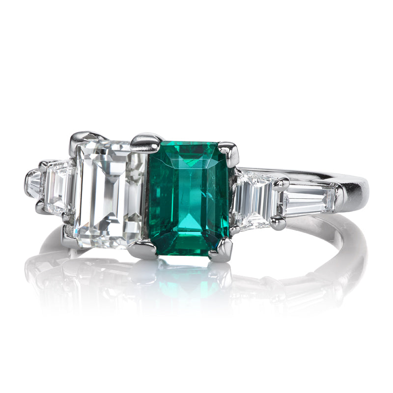 0.96ct rectangular step cut diamond diamond engagement ring with gemstone