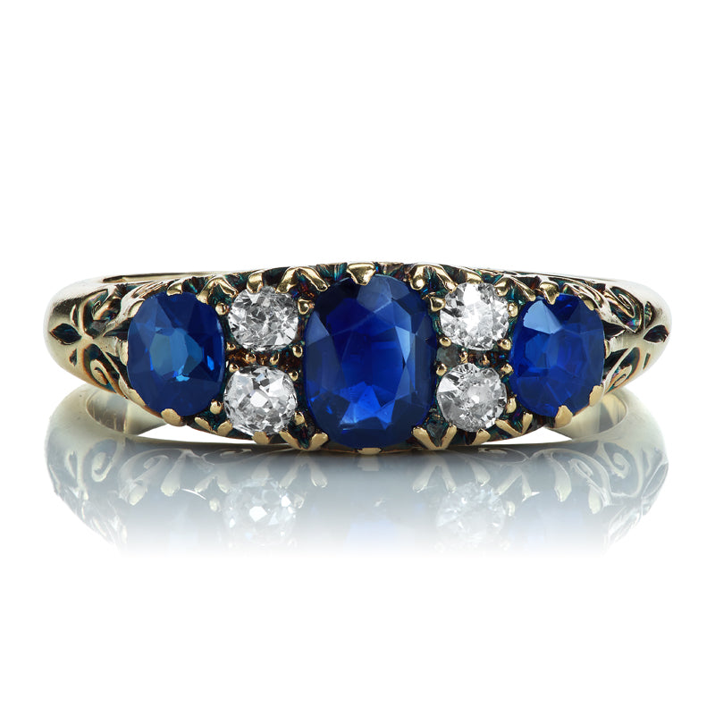 No Heat Cambodian Sapphire and OMC Diamond Half Hoop Ring