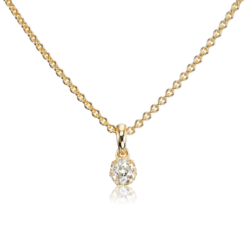 Old Mine Cut Diamond Pendant on 18kt Yellow Gold Chain