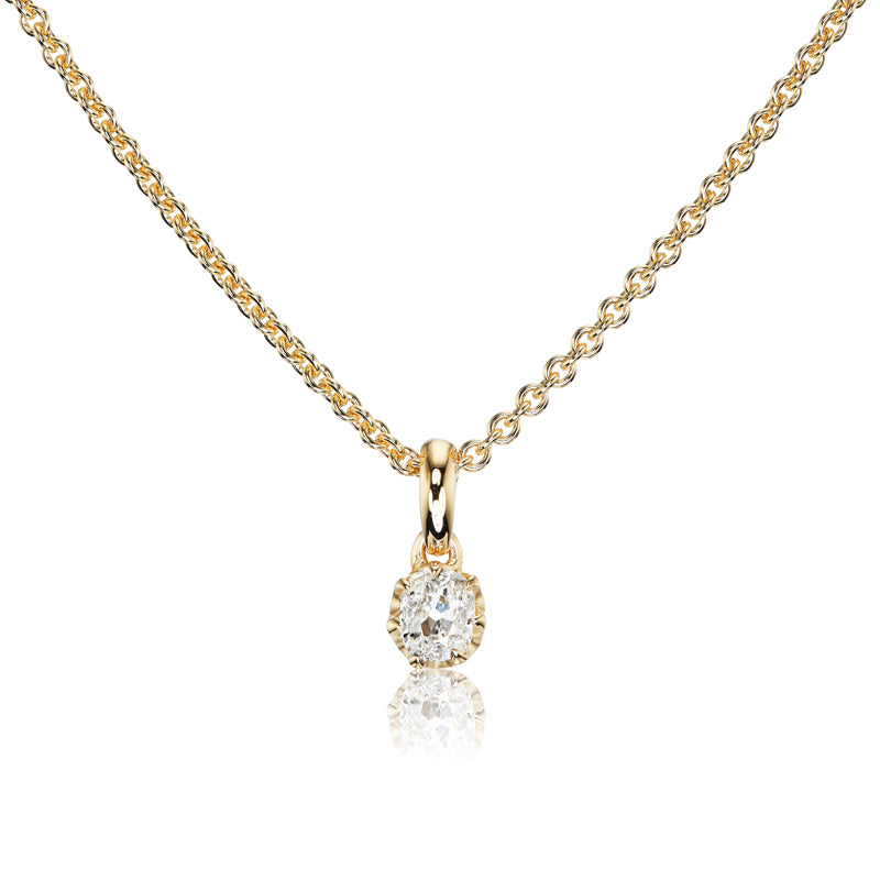 Old Mine Cut Diamond Pendant on 18kt Yellow Gold Chain
