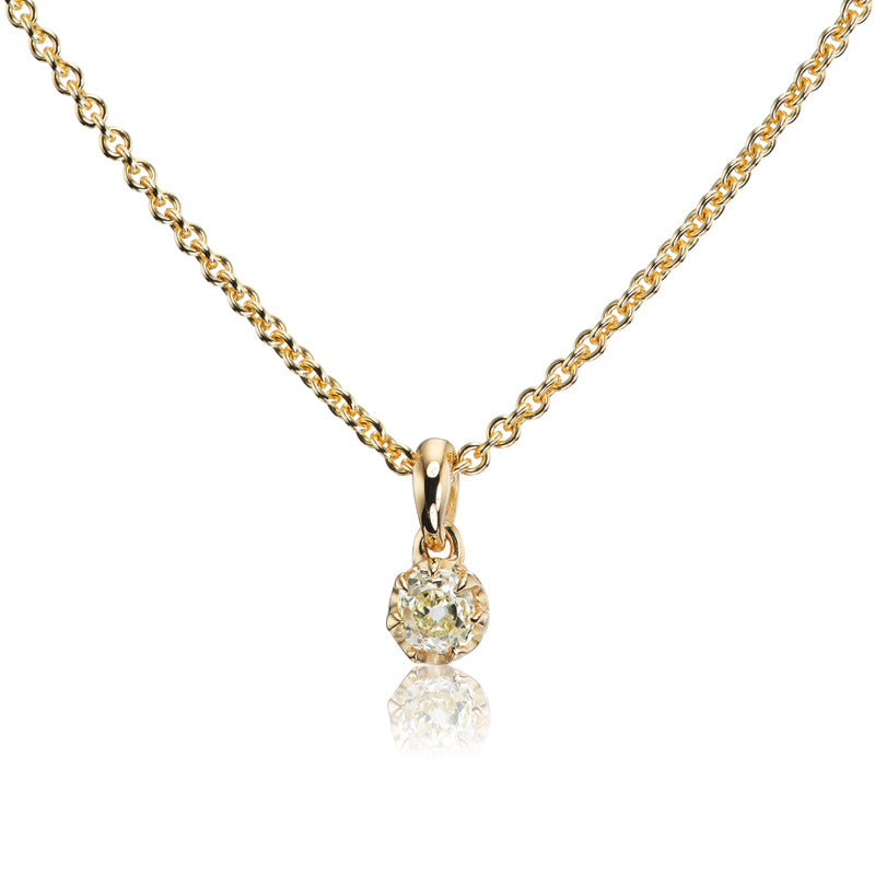 Old Mine Cut Diamond Pendant on 18kt Yellow Gold Chain
