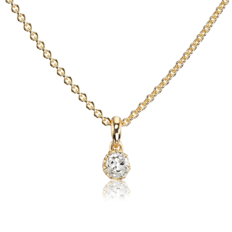 Old Mine Cut Diamond Pendant with 18kt Yellow Gold Chain