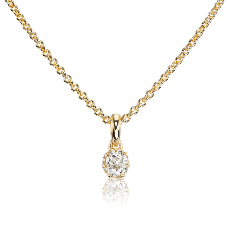 Old Mine Cut Diamond Pendant on 18kt Yellow Gold Chain