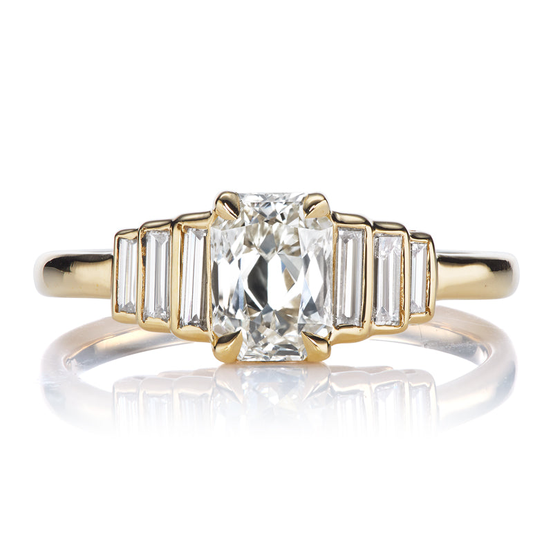 Unique French Cut Diamond with Step-Down Baguette Side Stones